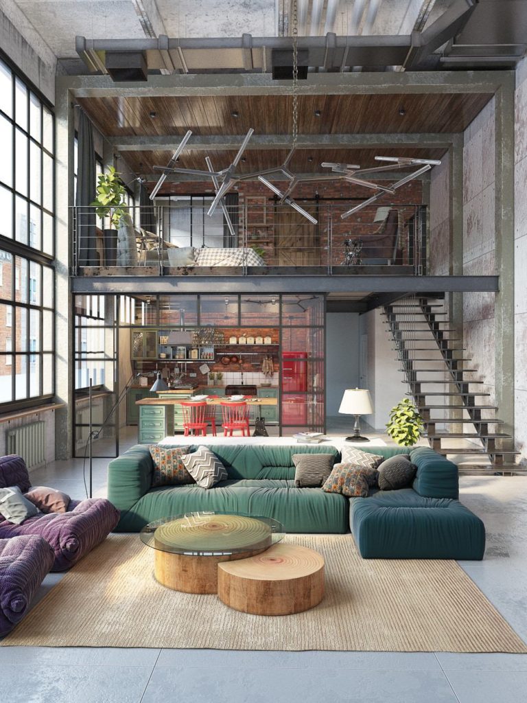colorful industrial style apartment