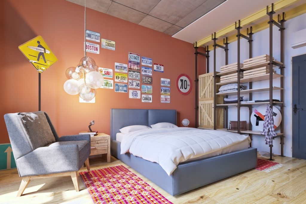 industrial style bedroom